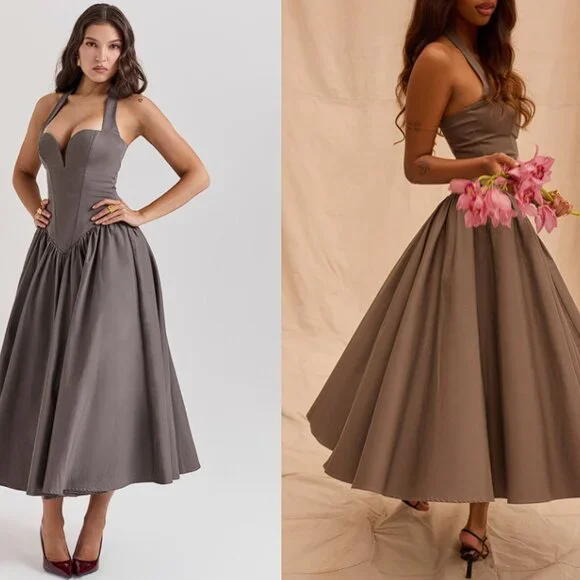 House of CB ‘Coquette' Smoke Halter Midi Dress NWOT - Picture 7 of 11